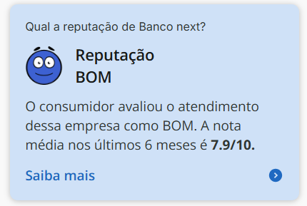 Print do card do banco Next no Reclame Aqui.