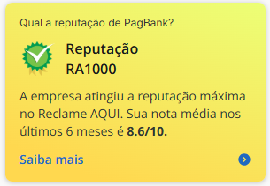 Print mostrando o selo de Reputação RA1000 no site Reclame Aqui.