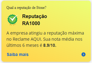 Print da reputação da Stone no Reclame Aqui.