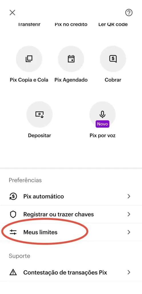Limite Pix Nubank: print mostrando como acessar.