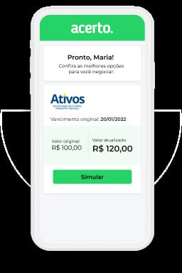 Print de uma tela de dentro do site da Acerto com uma dívida da Ativos em aberto.